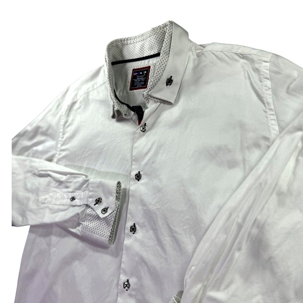 Franck Michel Shirt Men 3XL White Flip Cuff Inverted Collar French Dress Button